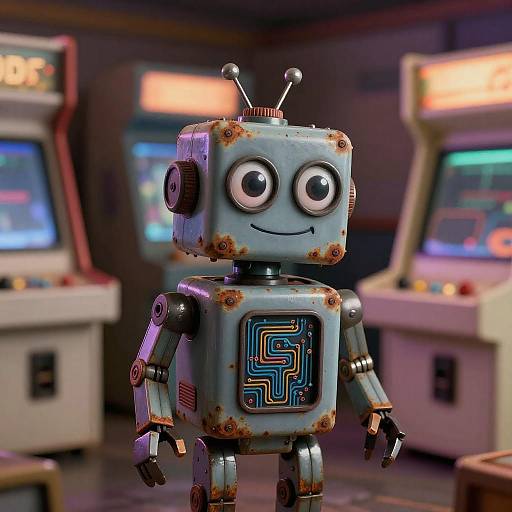 Endearing Arcade Robot Macro Portrait