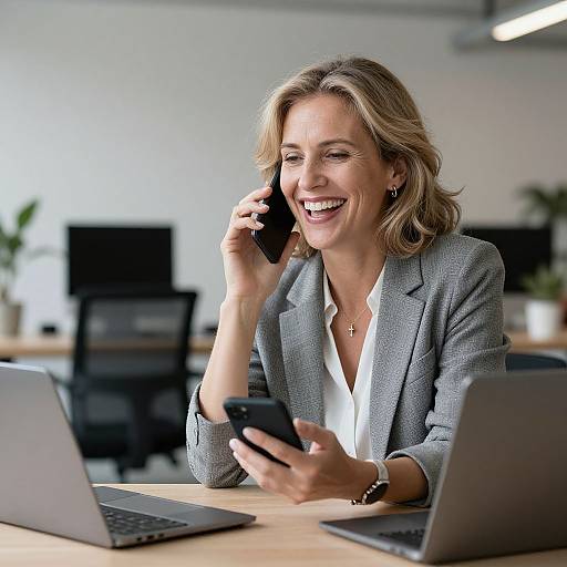 Laughing Mature Businesswoman with Phone