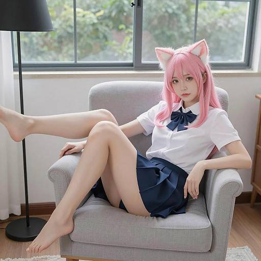 Pink-Haired Woman Relaxing Indoors