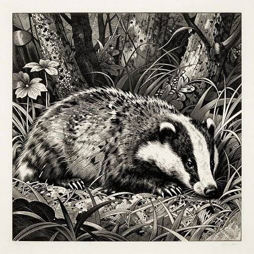 Monochrome Linocut Sleeping Badger