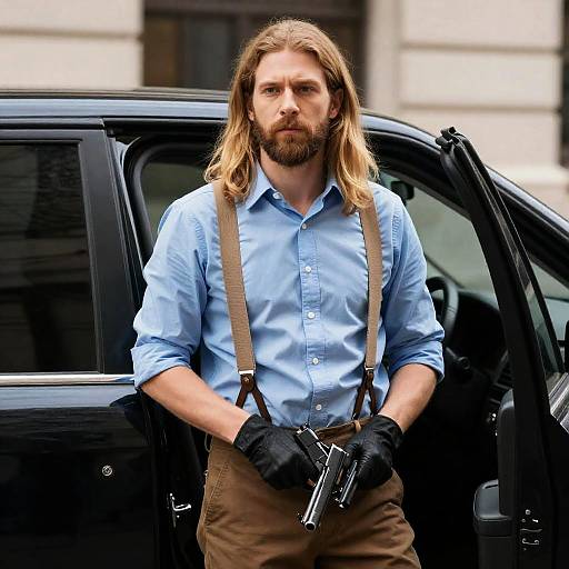 Serious Man with Handguns in Urban Setting