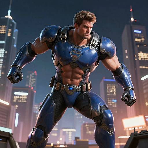 Dynamic Superhero Pose with Futuristic Armor