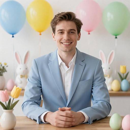 Cheerful Man Surrounded by Easter Decor