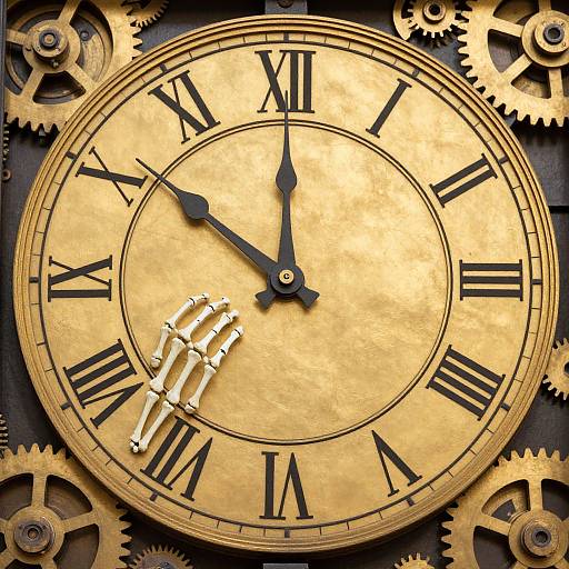 Eternal Golden Clock with Skeletal Hands