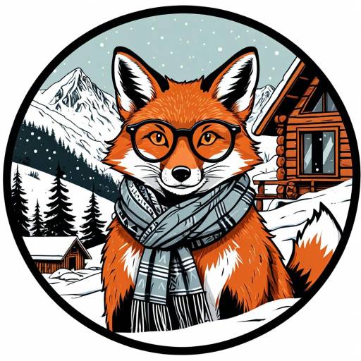 Whimsical Fox Sticker in Snowy Cabin Whimsical Fox Sticker in Snowy Cabin