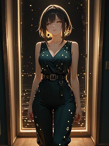 Elegant Anime Woman in Stylish Jumpsuit