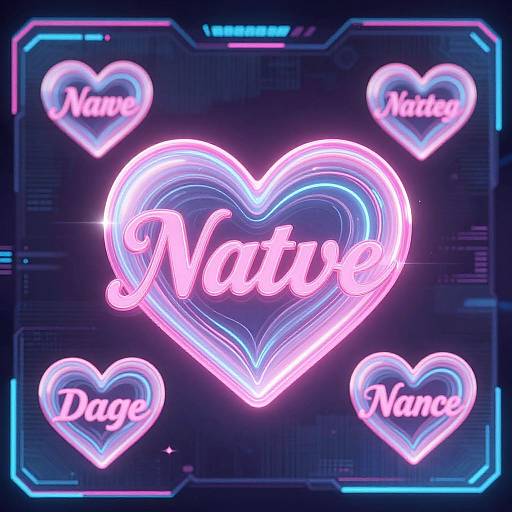 Neon digital art: Glowing pink and blue heart outlines with 
