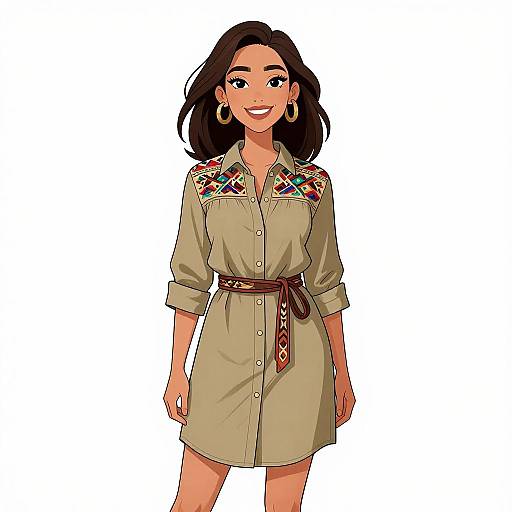 Bohemian Woman in Earth-Toned Dress