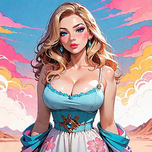 Blonde Woman in Colorful Sundress in Desert