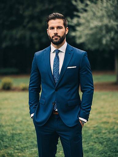 Man in Modern Blue Wedding Suit Outdoors