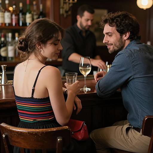 Intimate Moment at a Dimly Lit Bar