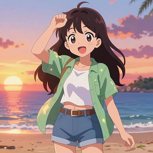 Vibrant Summer Anime Beach Scene
