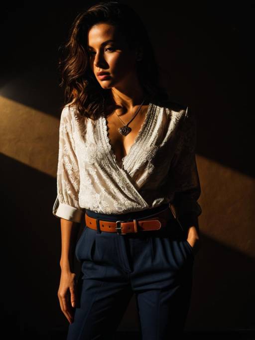 Woman in Casual Chic Outfit with Lace Blouse