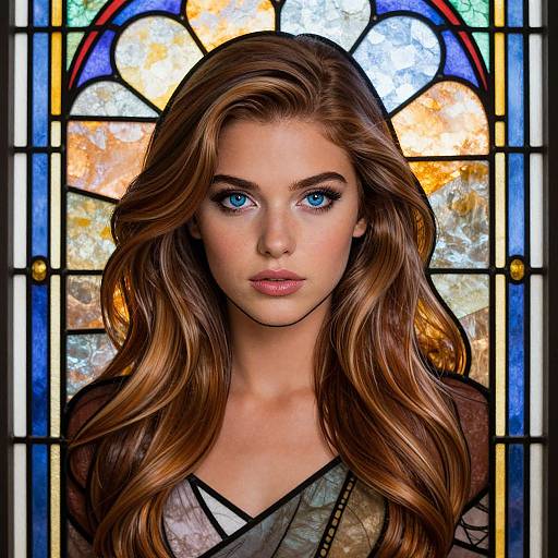 Portrait of Woman by Stained Glass