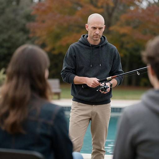 Focused Fisherman by Autumn Poolside