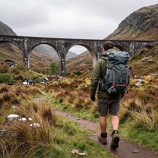 Hiker Walking Near Glenfinnan Viaduct