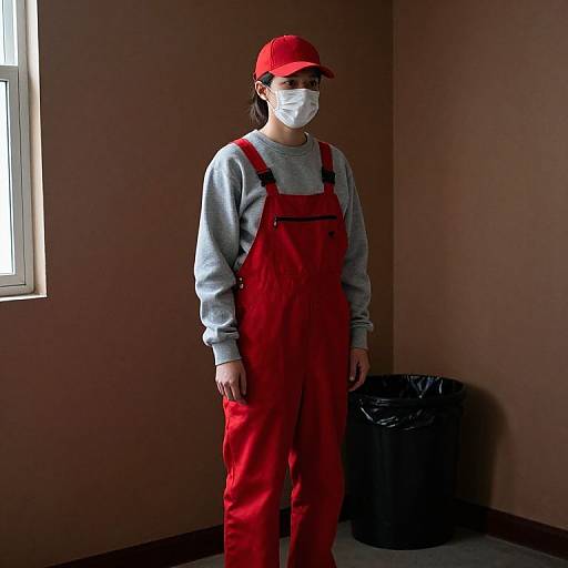 Mysterious Figure in Red Overalls
