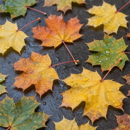Vibrant Autumn Leaves with Water Droplets