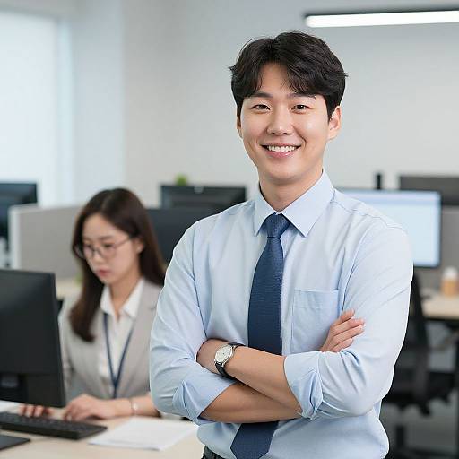 Confident South Korean Employee in Digital Office