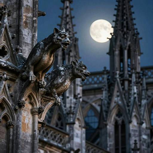 Moonlit Gothic Cathedral Gargoyles