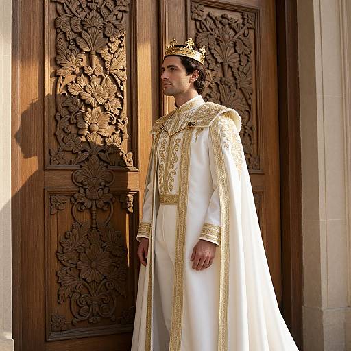 Regal Man in Ornate White and Gold