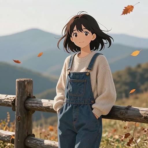 Serene Anime Girl by Rustic Fence