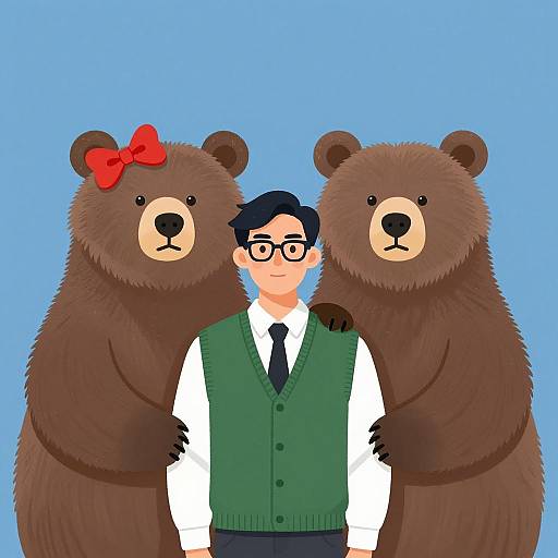 Man Surrounded by Bears in Illustration