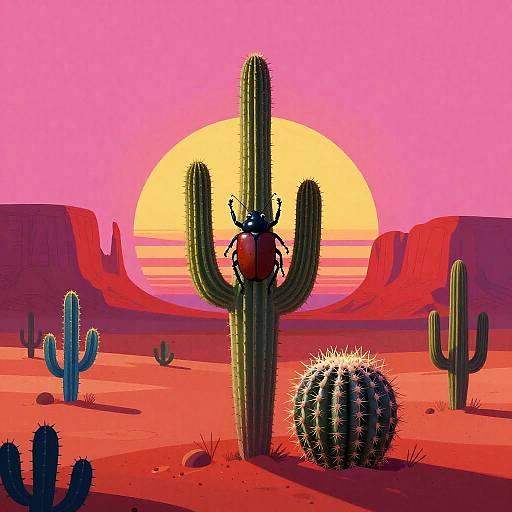Expressionist Desert Scene with Saguaro Beetle