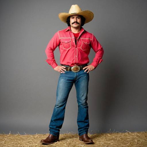 Man in Nacho Libre Costume with Straw Hat