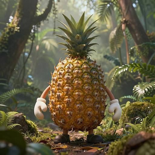 Anthropomorphic Pineapple Explorer in Tropical Jungle