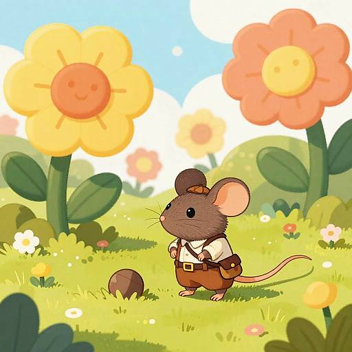 Tiny Adventurer Mouse in Magical Garden