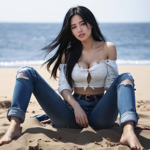 Solo Beach Portrait with Torn Denim