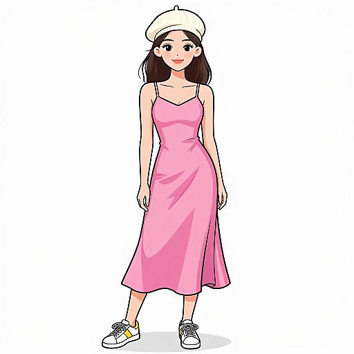 Chic Woman in Pink Satin Dress