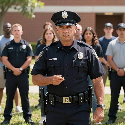 Focused Police Officer Amidst Community Scene