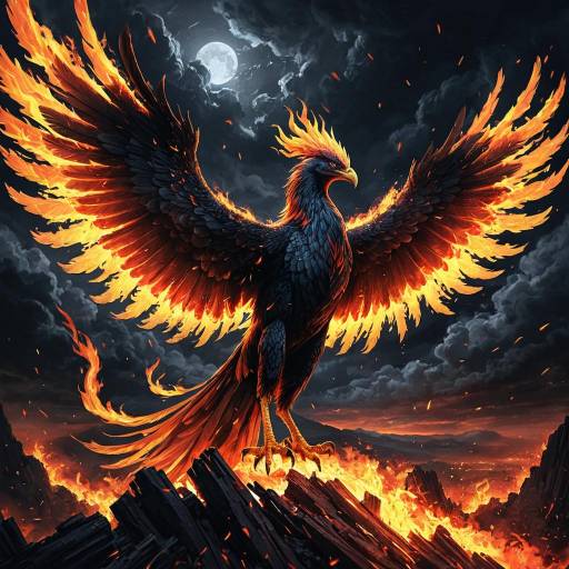 Majestic Phoenix Rising with Flaming Wings