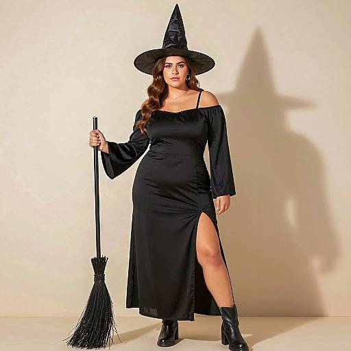 Plus Size Woman in Black Witch Costume