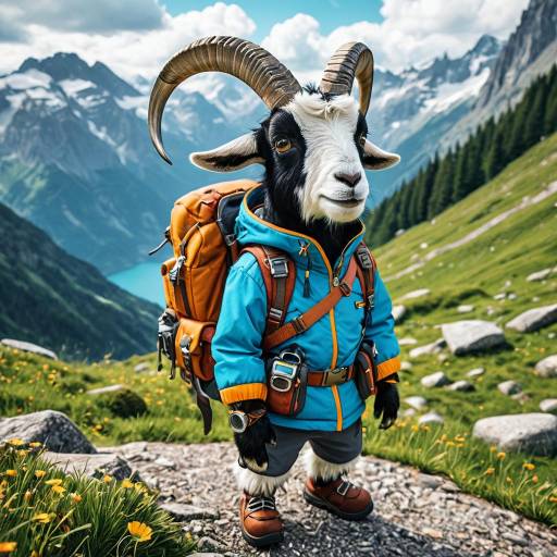 Charming Alpine Goat Explorer in Mountain Landscape Charming Alpine Goat Explorer in Mountain Landscape