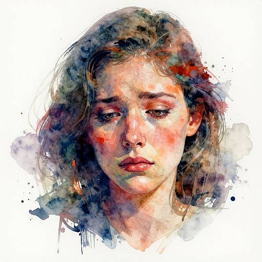 Melancholy Watercolor Woman Portrait