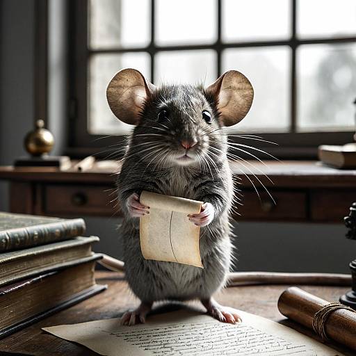 Photorealistic Mouse in Antique Study
