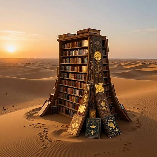 Surreal Desert Library at Sunset
