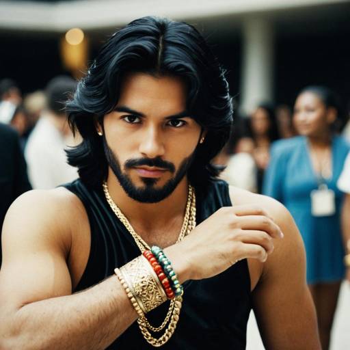 Stylish Man with Jewelry and Black Hair