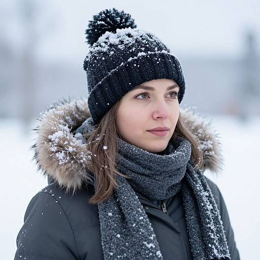 Woman in Winter Snowfall Scene