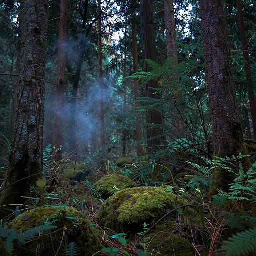 Twilight Spooky Bioluminescent Mossy Forest Glade