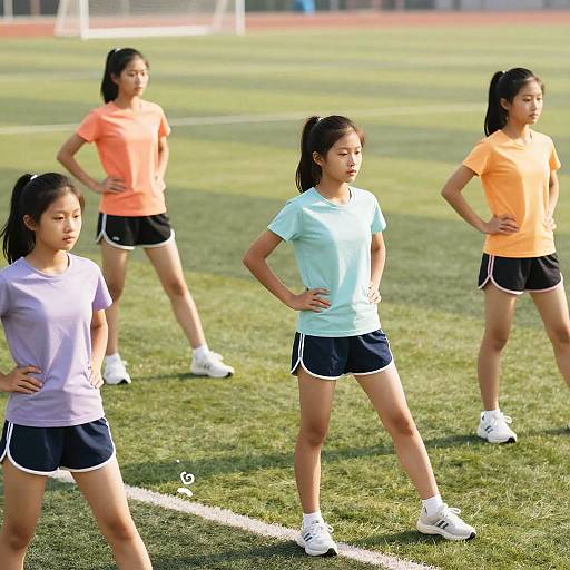 Energetic Track Girls Warming Up
