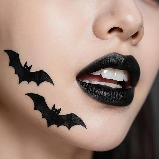 Black Bat Makeup and Lipstick Close-up