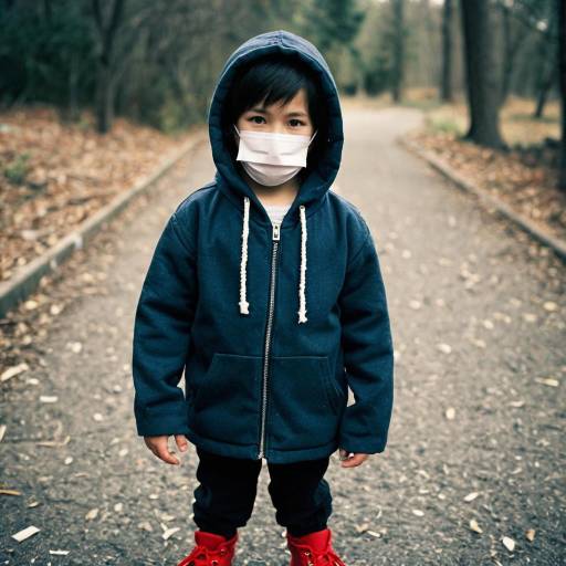 Child in Hoodie Wearing Face Mask Outdoors