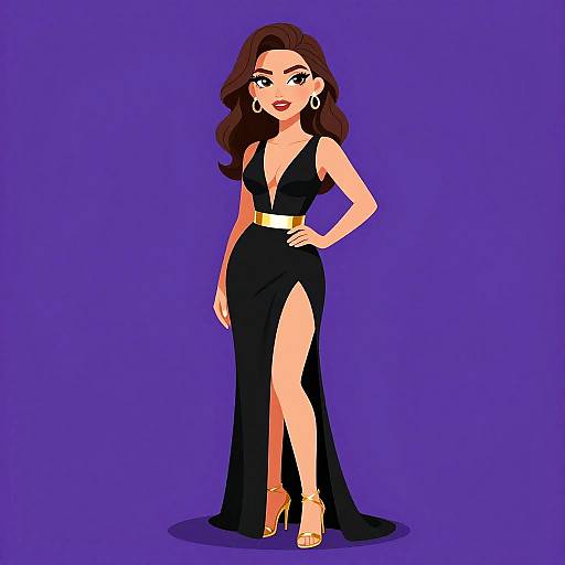 Elegant Woman in Black Evening Gown