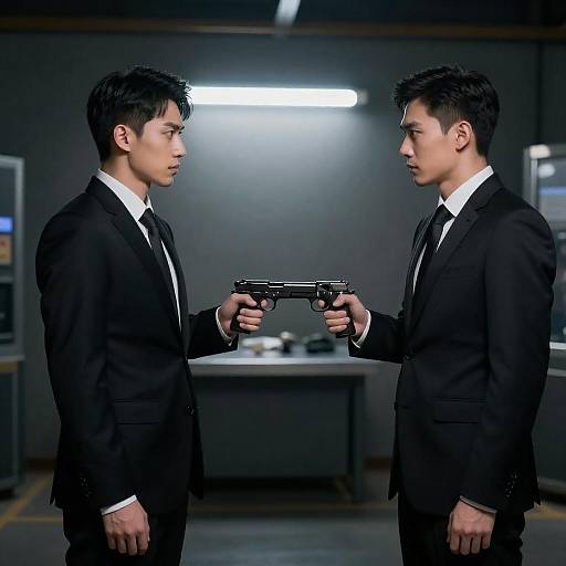 Industrial Standoff: Two Men in Suits