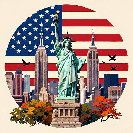 Vintage USA Iconic Landmarks Composition