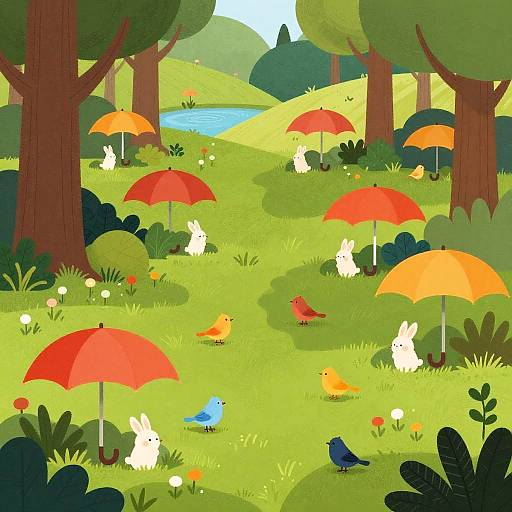 Whimsical Colorful Forest Illustration